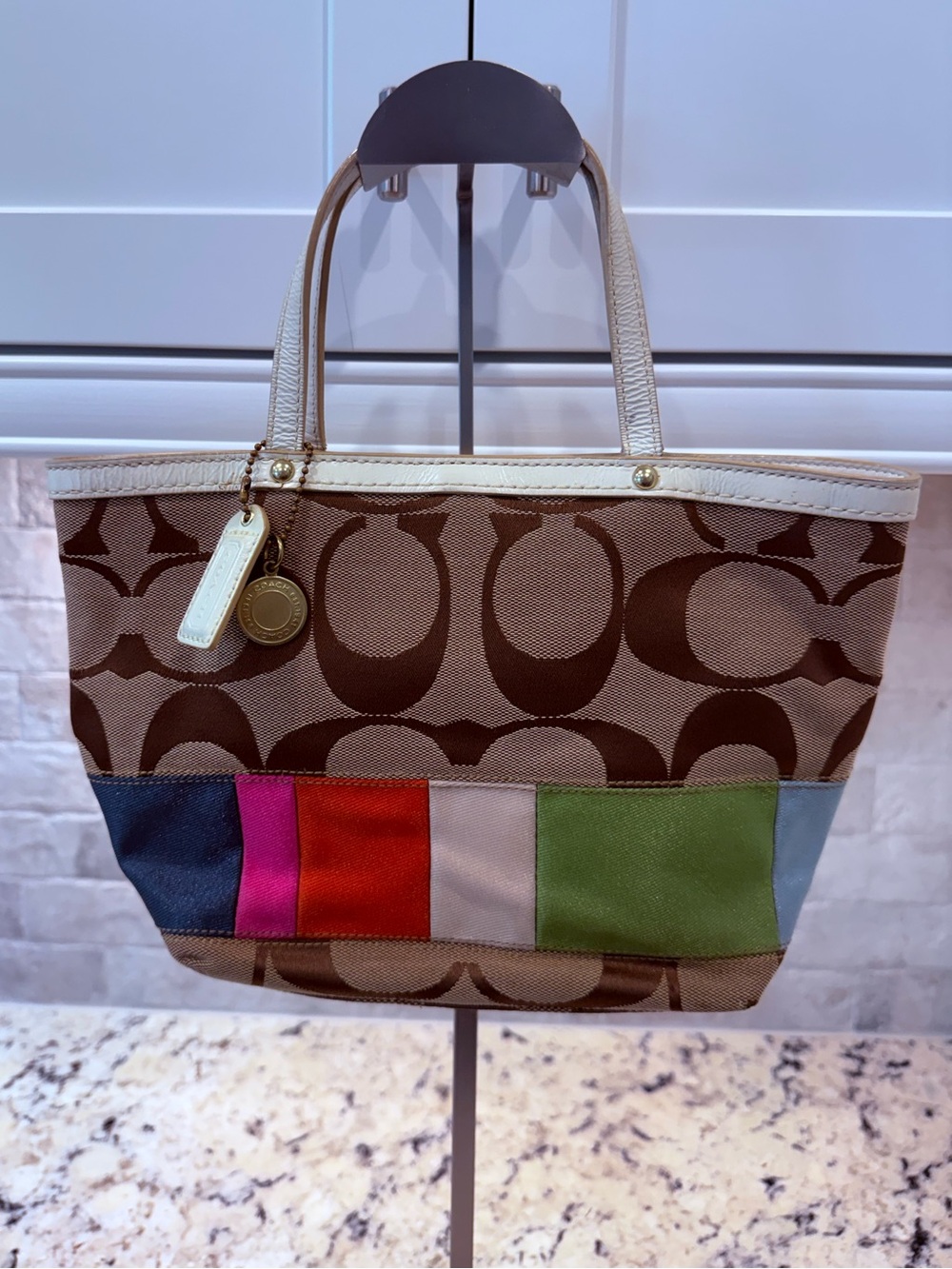 Coach NWOT Brown Canvas Tote w/Multicolor Patch Accents - Vintage Next Year!